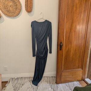 Zara Steel Blue Drapey Long Sleeve Dress